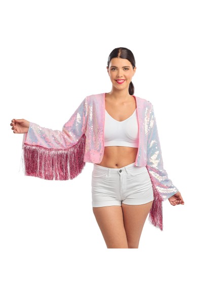 VESTE A SEQUINS ET MANCHES A FRANGES ROSE IRISE M