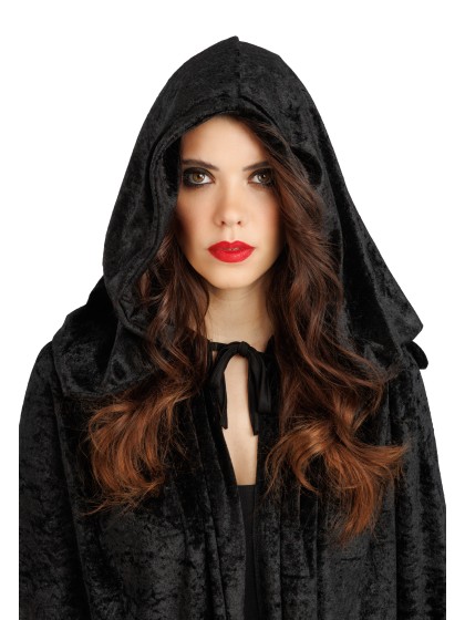 CAPE CAPUCHE VELOURS NOIR LUXE 192CM