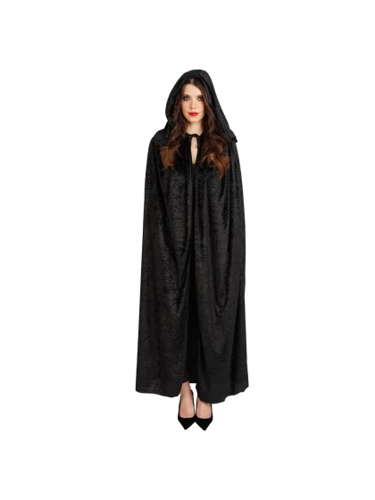 CAPE CAPUCHE VELOURS NOIR LUXE 202CM