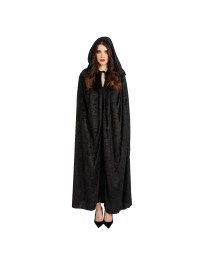 CAPE CAPUCHE VELOURS NOIR LUXE 202CM