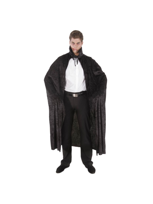 BLACK VAMPIRE VELVET CAPE WITH COLLAR 140CM 