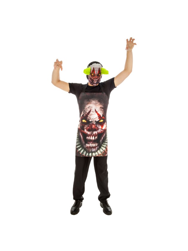 SCARY CLOWN APRON AND MASK 2 PIECES ONE SIZE