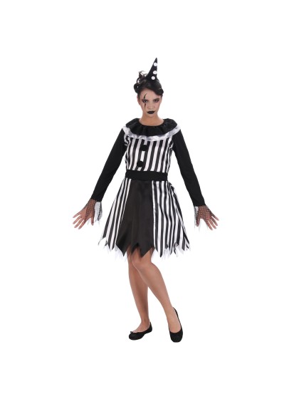 BLACK/WHITE CLOWN DRESS WOMAN 2 PIECES XS