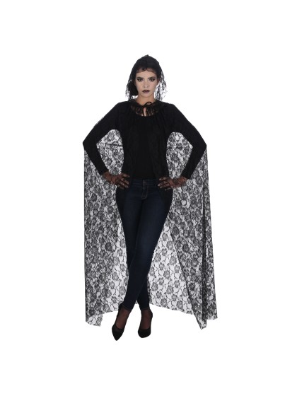 DELUXE BLACK LACE ADULT CAPE 150CM