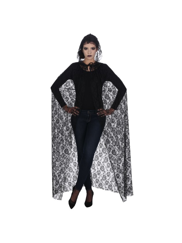 DELUXE BLACK LACE ADULT CAPE 150CM