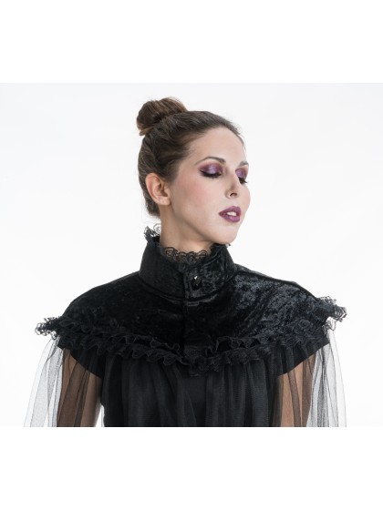 VELVET COLLAR CAPE WITH REMOVABLE TULE 160CM 
