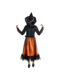 SORCIERE LUCINDA ORANGE A SEQUINS AVEC CHAPEAU 2 PIECES 116CM