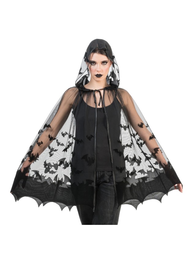 BLACK BAT CAPE WITH HOOD ONE SIZE - 78CM