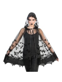BLACK BAT CAPE WITH HOOD ONE SIZE - 78CM