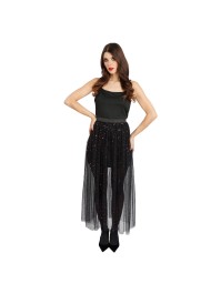 JUPE LONGUE TULLE NOIR SEQUINS VIOLETS L-XL
