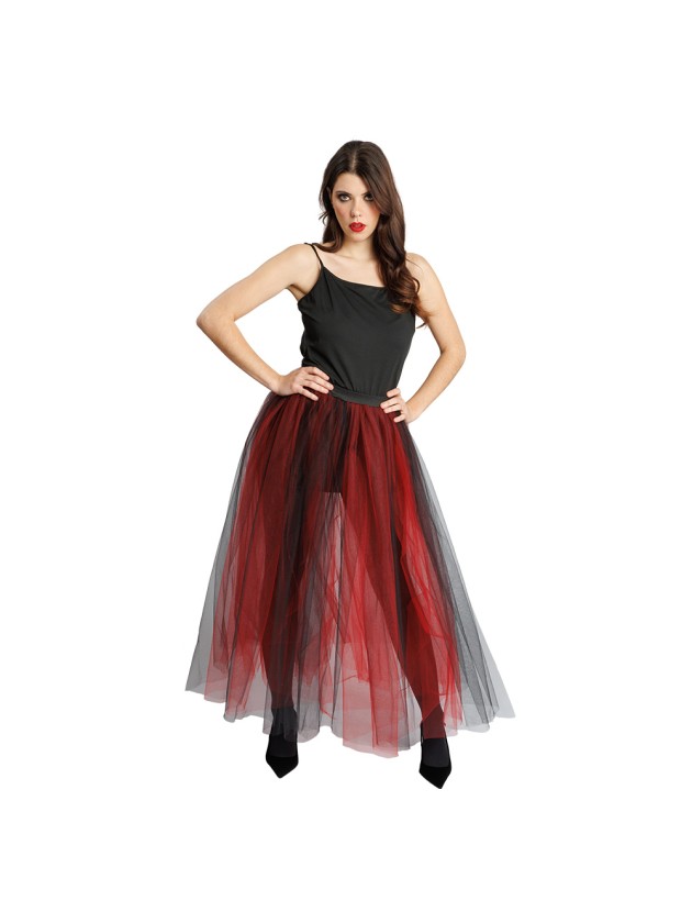JUPE LONGUE TULLE NOIR ET ROUGE S-M
