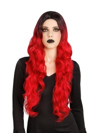 PERÜCKE AUS HEXE GLAMOUR HAAR ROT OMBRE 65CM