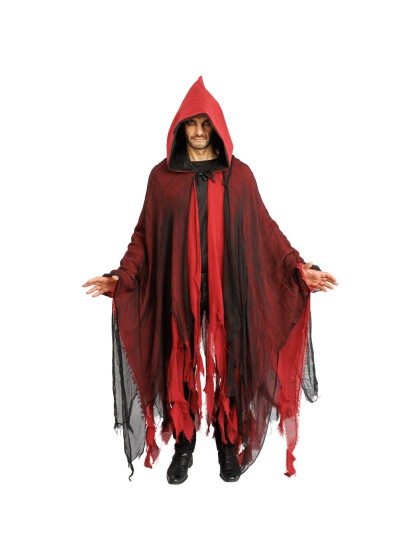 CAPE CAPUCHE LAMBEAUX NOIR ET ROUGE TU