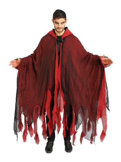 CAPE CAPUCHE LAMBEAUX NOIR ET ROUGE TU
