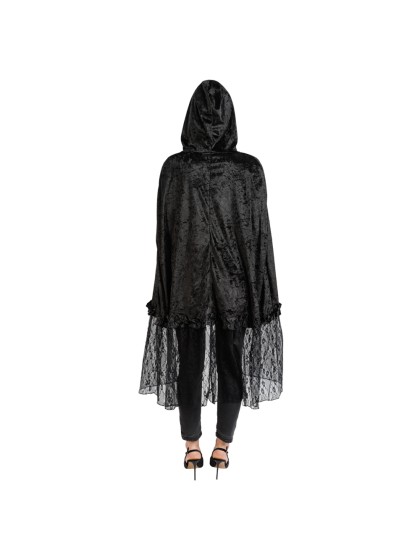 BLACK VELVET AND LACE CAPE ONE SIZE - 145CM