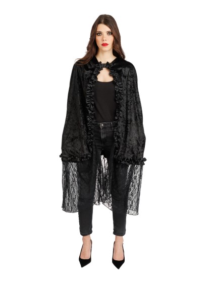BLACK VELVET AND LACE CAPE ONE SIZE - 145CM