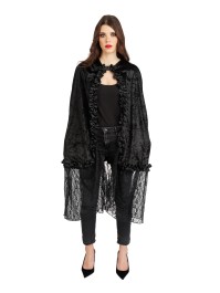 CAPE VELOURS ET DENTELLE NOIRE TU - 145CM