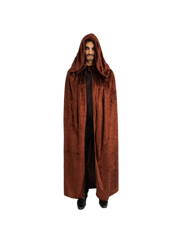 CAPE CAPUCHE VELOURS BRUN LUXE 202CM