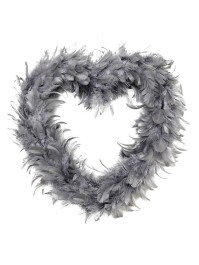 GREY HOLLOW HEART WITH FEATHERS 40CM
