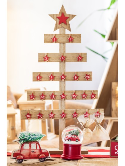 CALENDRIER AUS L’AVENT TANNE AUF FUSS MIT KLAMMERN 40CM X 8CM X 73CM