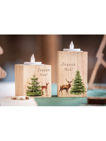 KERZENHALTER HOLZ TEELICHTHALTER FROHE WEIHNACHTEN 6.5CM X 6.5CM X 7CM
