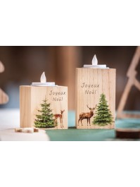 KERZENHALTER HOLZ TEELICHTHALTER FROHE WEIHNACHTEN 6.5CM X 6.5CM X 7CM