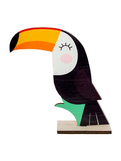 TISCHDEKORATION HOLZ TOUCAN IMPRESSION VORDERSEITE RÜCKSEITE 17.5CM X 4.5CM X 20CM