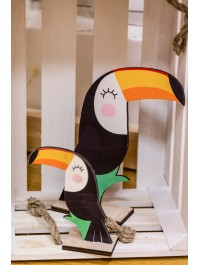 TISCHDEKORATION HOLZ TOUCAN IMPRESSION VORDERSEITE RÜCKSEITE 17.5CM X 4.5CM X 20CM