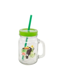 EINMACHGLAS GLAS TOUCAN DECKEL/PAILLE GRÜN DUNKEL 470ML 10.6CM X 7.8CM X 19.5CM