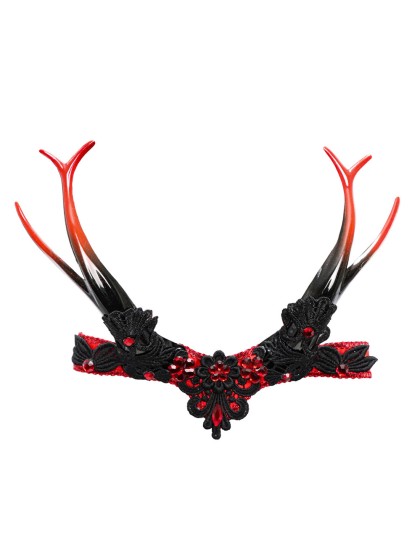COIFFE GOTHIQUE ROUGE NOIRE AVEC CORNES 