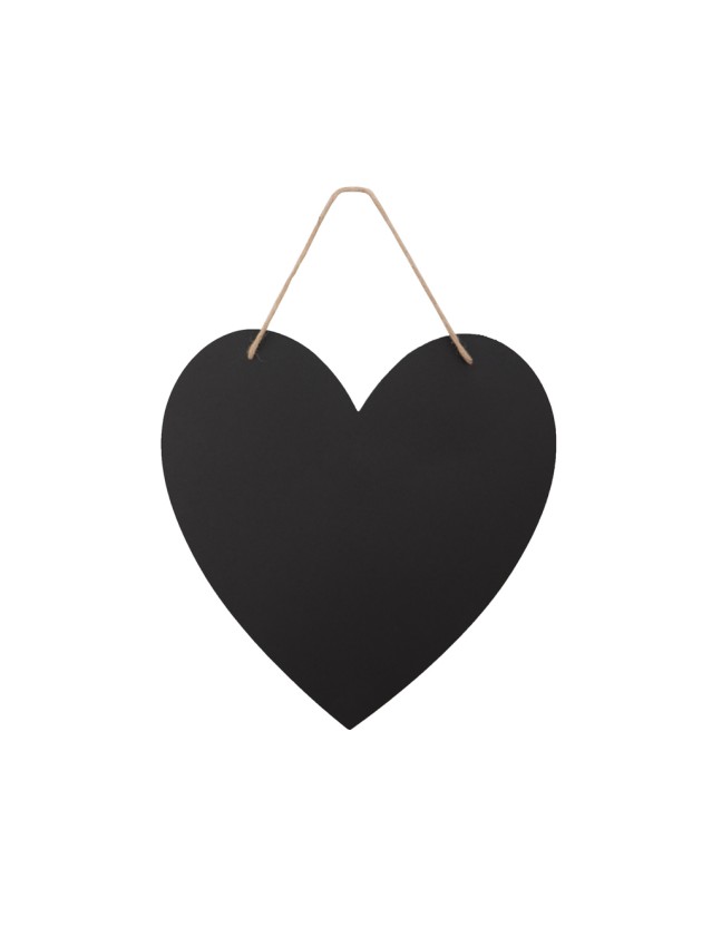 3 BLACK PAPER SLATES HEART SHAPE W/ JUTE ROPE 30CM X 30CM