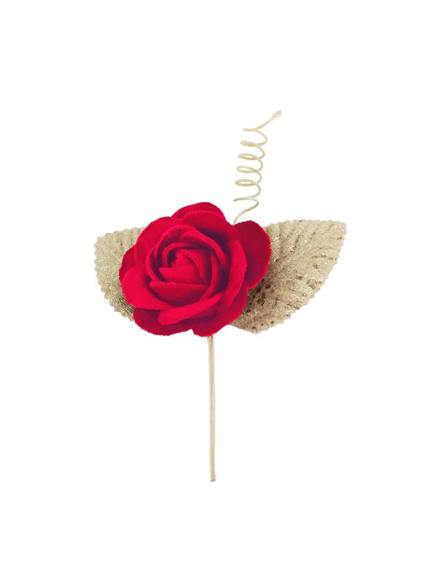 RED ROSE ON STEM W/ GOLDEN LEAVES 4.5CM X 11CM