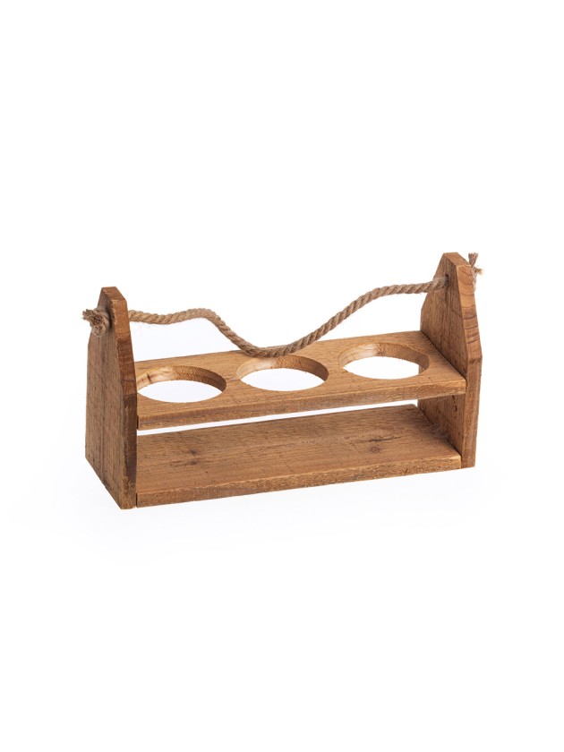 HOLZSTÄNDER 3 PLATZ MIT HENKEL JUTE 32CM X 12CM X 18CM