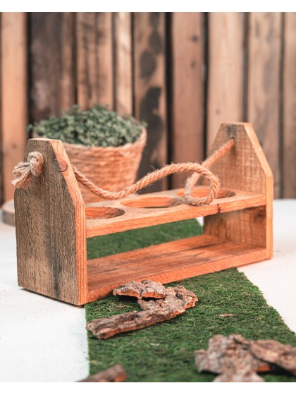 HOLZSTÄNDER 3 PLATZ MIT HENKEL JUTE 32CM X 12CM X 18CM