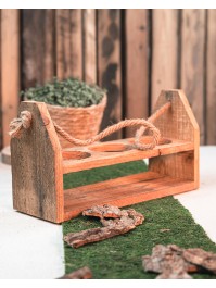 SUPPORT BOIS 3 EMPLACEMENTS AVEC ANSE JUTE  32CM X 12CM X 18CM