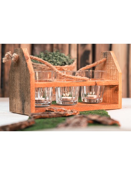 HOLZSTÄNDER 3 PLATZ MIT HENKEL JUTE 32CM X 12CM X 18CM