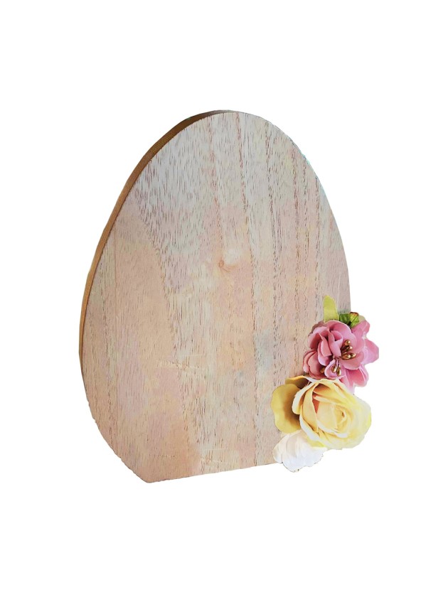 OEUF BOIS AVEC FLEURS 14CM X 1.8CM X 18.5CM