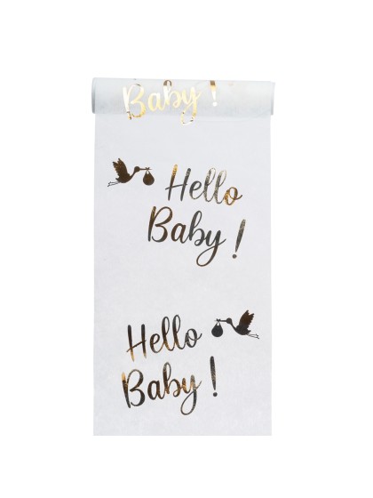CHEMIN DE TABLE ELEGANCE HELLO BABY OR METAL 28CM X 5M