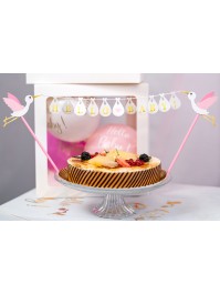 CAKE TOPPER ROSE/BLANC HELLO BABY 27CM X 16CM