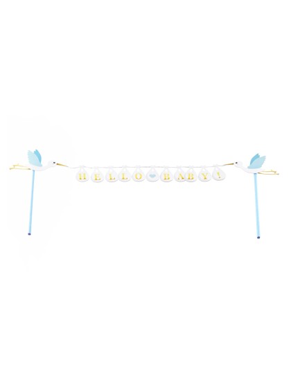 CAKE TOPPER BLEU/BLANC HELLO BABY 27CM X 16CM