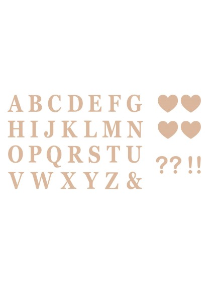 SET DE 48 LETTRES ADHESIVES + 4 COEURS + 2 ? +2 ! OR ROSE 7.5CM