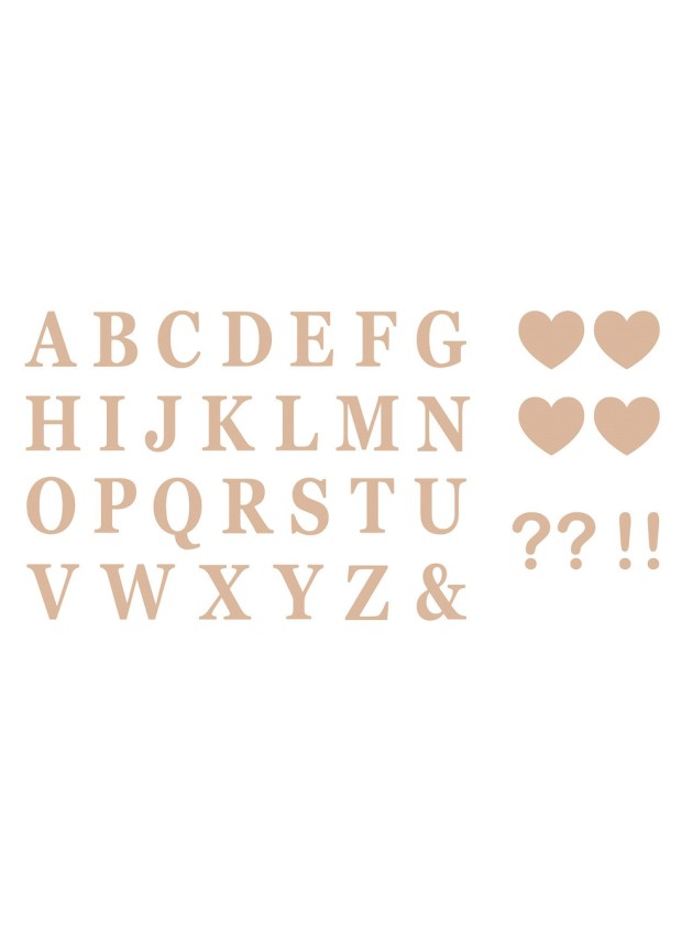 SET AUS 48 BUCHSTABEN  SELBSTKLEBEND + 4 HERZEN + 2 ? +2 ! GOLD ROSA 7.5CM