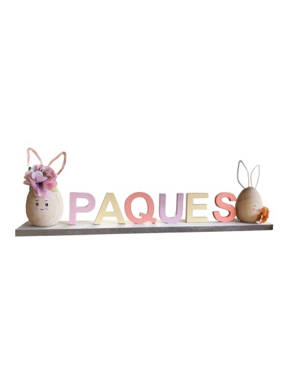 TISCHDEKORATION HOLZ OSTERN MIT HASE 37CM X 5CM X 14CM