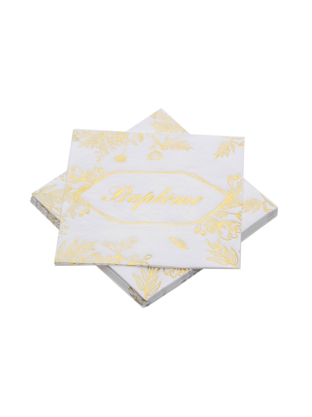 PAQUET DE 20 SERVIETTES 3 PLIS BAPTEME OR METAL 33CM X 33CM