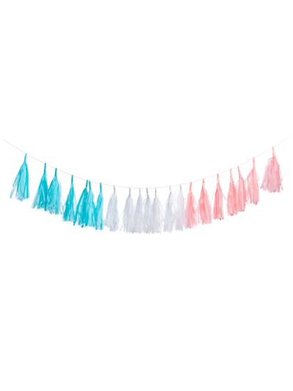 GUIRLANDE 21 POMPOMS ROSE/BLANC/BLEU 250CM X20CM
