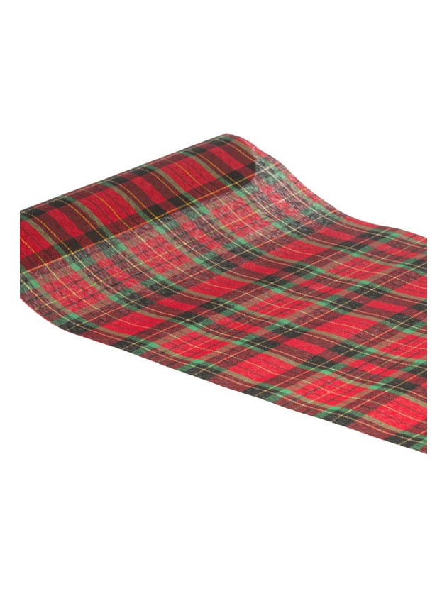 CHEMIN DE TABLE TISSU DUNBAR ROUGE/VERT/OR 28CM X 3M