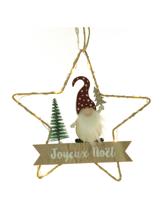 METAL STAR TO HANG GNOME JOYEUX NOEL LEDS 17CM X 27CM