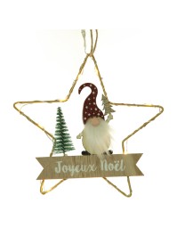 METAL STAR TO HANG GNOME JOYEUX NOEL LEDS 17CM X 27CM