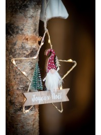 METAL STAR TO HANG GNOME JOYEUX NOEL LEDS 17CM X 27CM