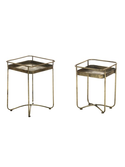 SET 2 METAL GOLD TABLES MAJESTIC VINTAGE 38CM X 38CM X 53CM / 28CM X 28CM X 39CM